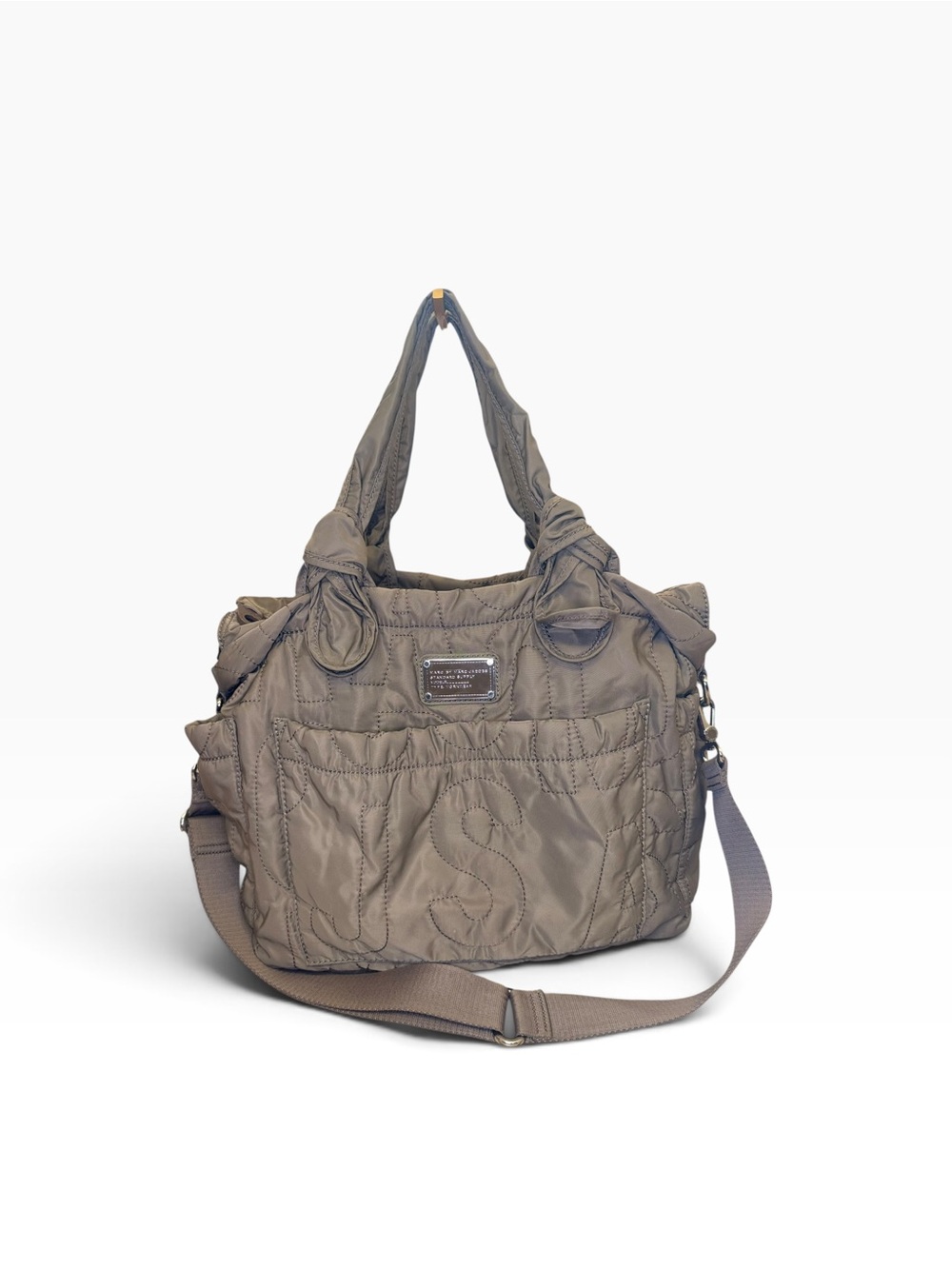 Marc by Marc Jacobs Olive GreenTaupe Quilted Nylon Travel Work Tote Bag with COA